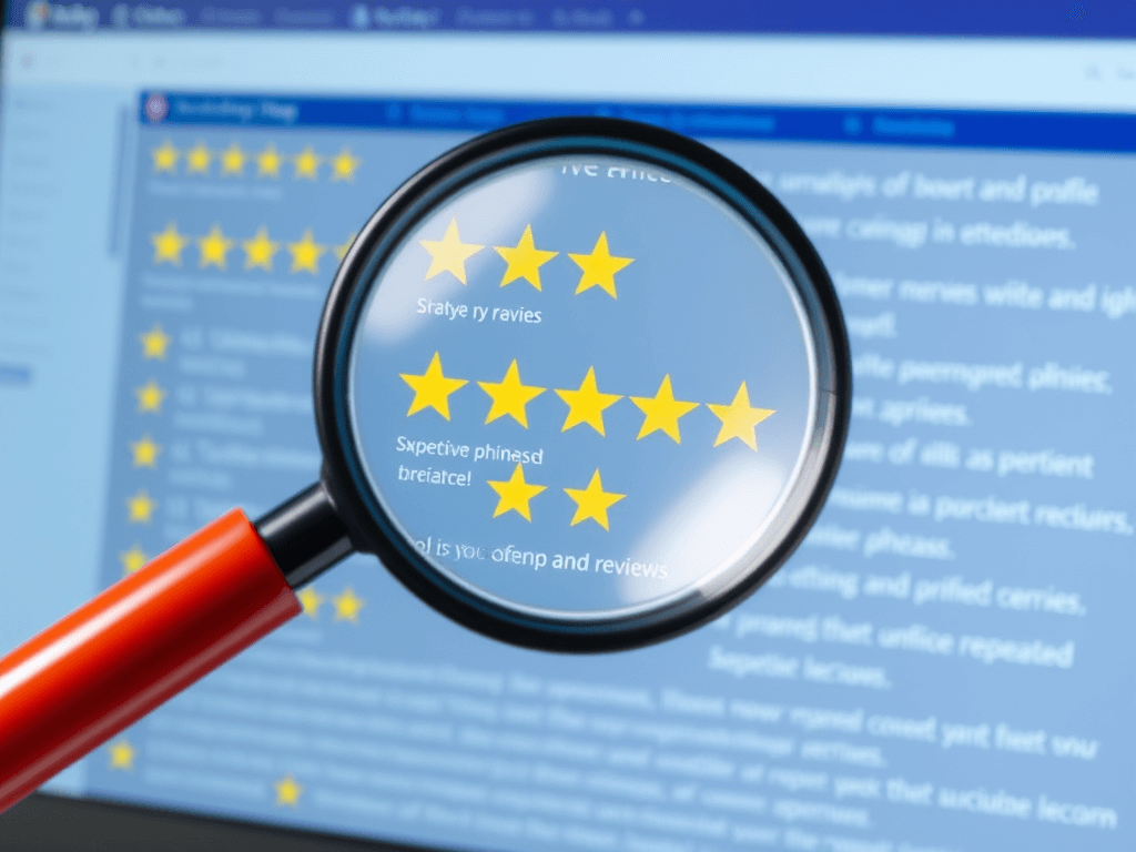 Magnifying glass over star ratings