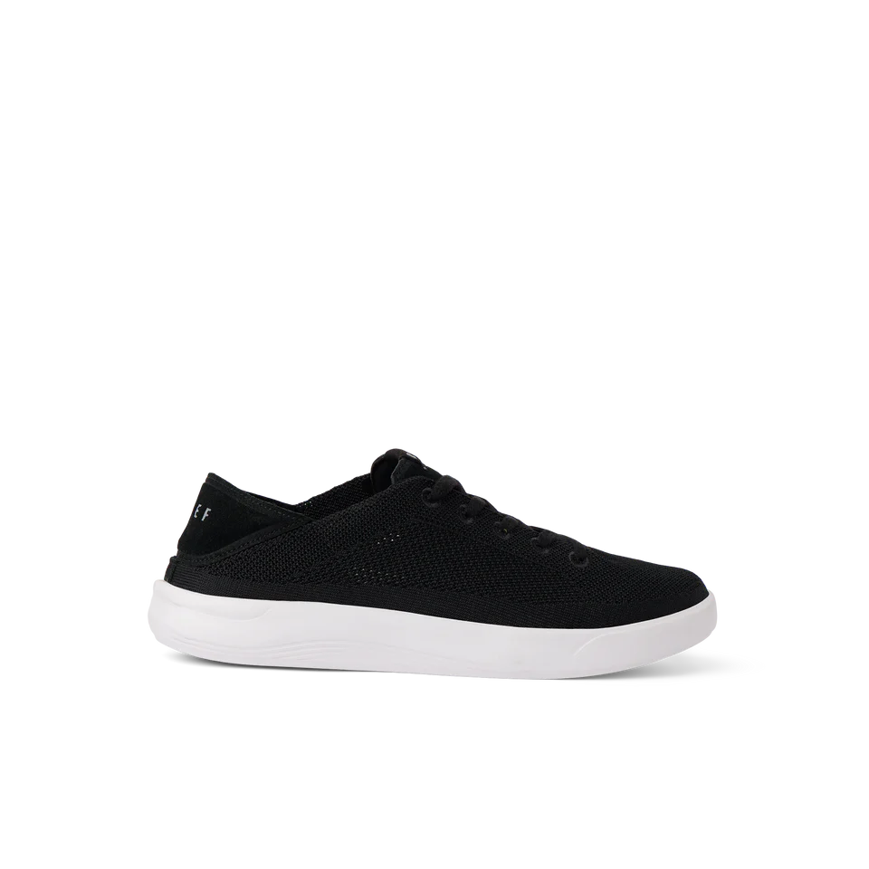 Black mesh sneaker with white sole