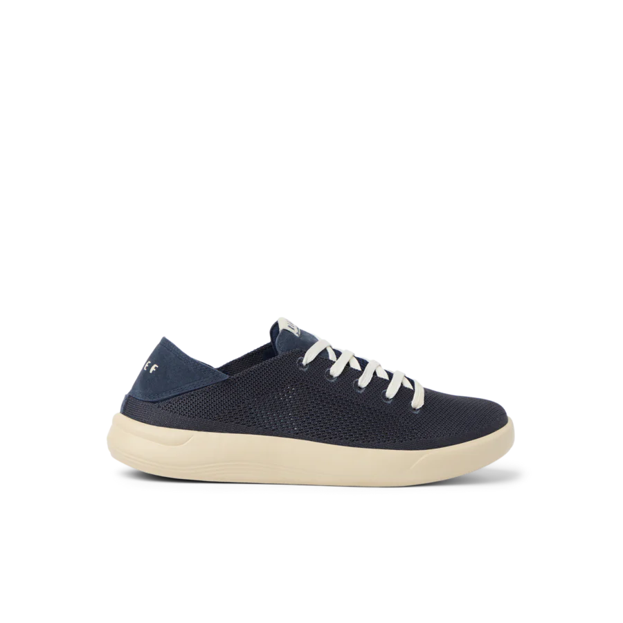 Navy blue mesh sneaker with white laces
